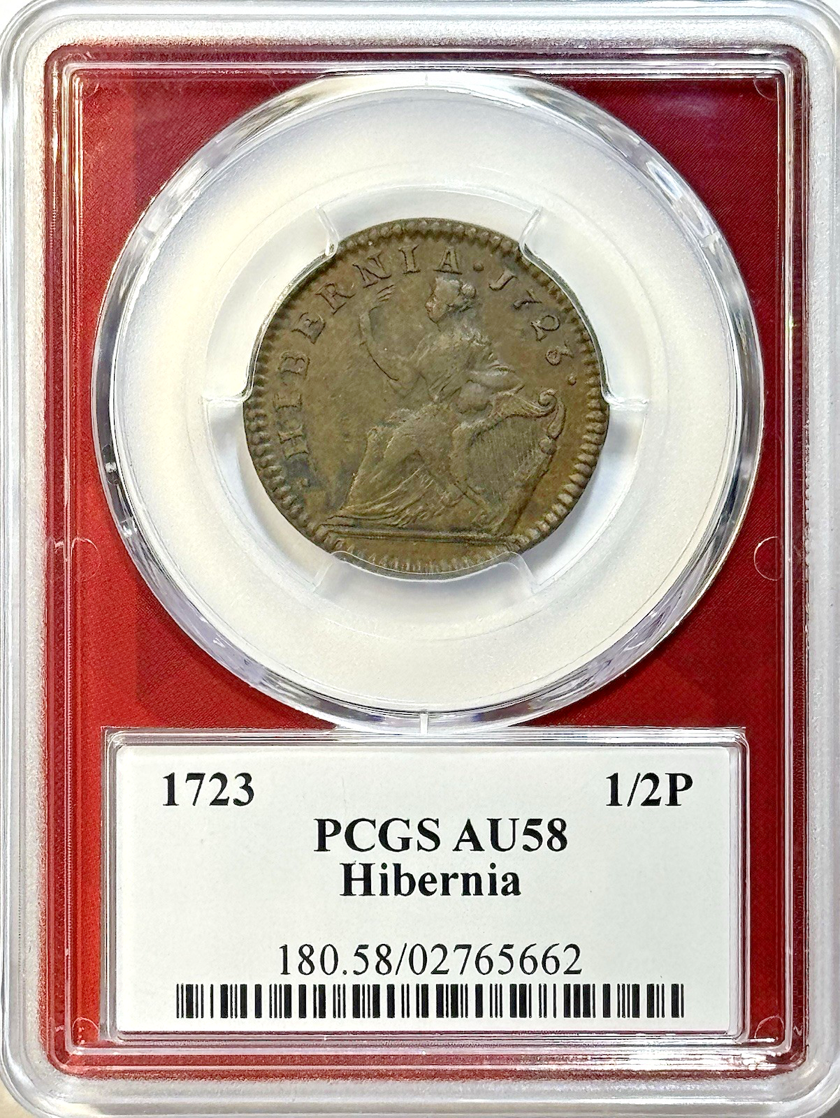 1723 Hibernia Half Penny - PCGS AU58BN - Colonial Copper Better Grade Coin