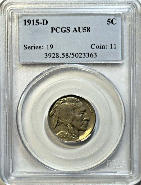 1915-D Buffalo Nickel — PCGS AU58 — Denver Mint Survivor! Semi Key Date!