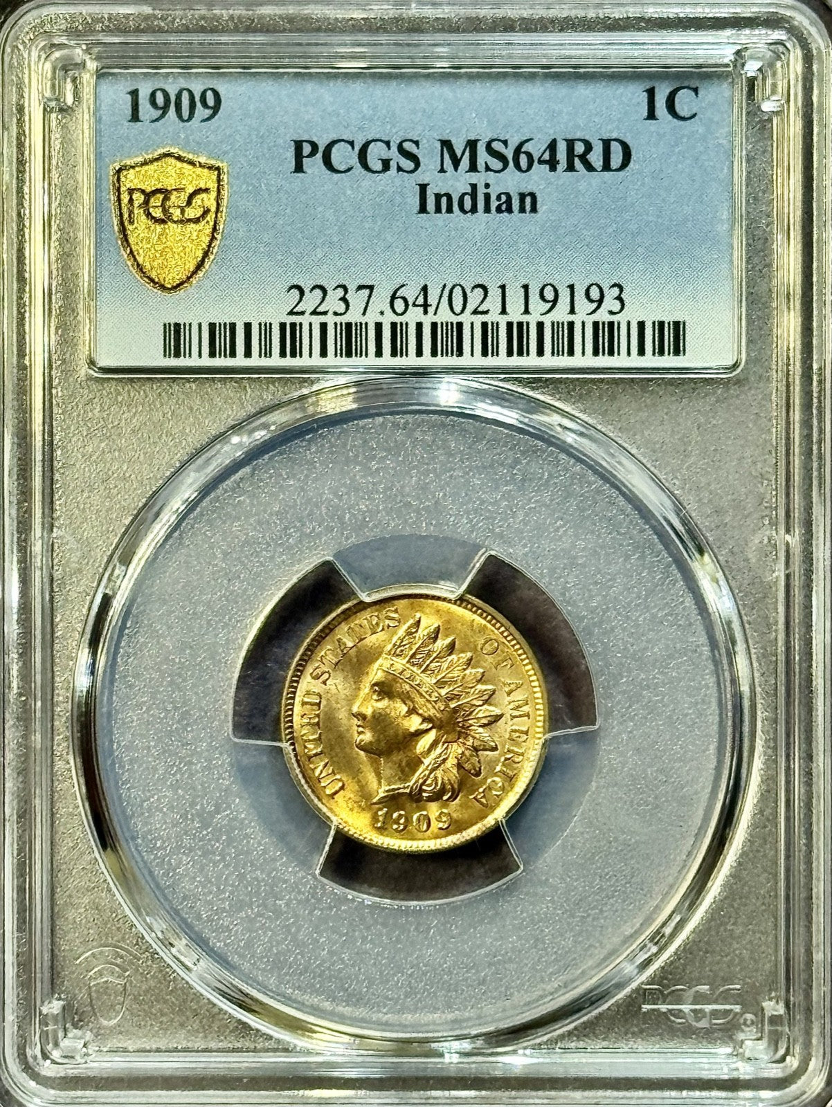 1909 Indian Head Cent - PCGS MS64RD - Gold Shield Last Year Red Gem 1C PQ Coin