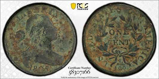 1805 Draped Bust Large Cent - PCGS Genuine VG Details Env Corrosion Gold Shield