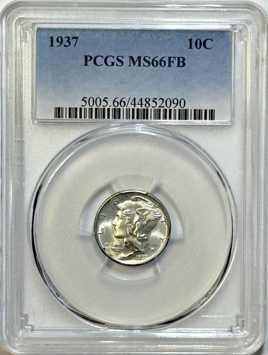 1937 MERCURY DIME – PCGS MS66 FB | GEM BU | FULL BANDS | SILVER!!