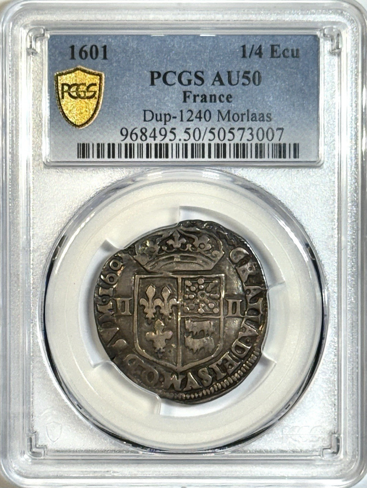 1601 France 1/4 Ecu - PCGS AU50 - Henry IV Silver Hammered Coin Morlaas