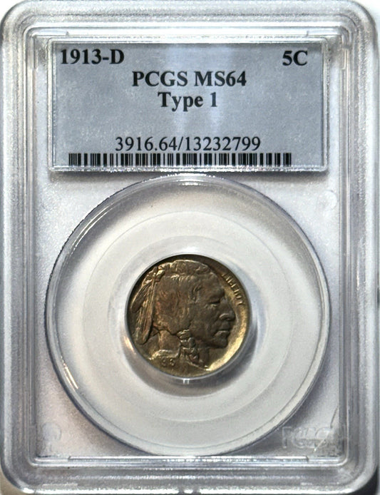 1913-D Type 1 Buffalo Nickel - PCGS MS64 - Better Date Nice Color