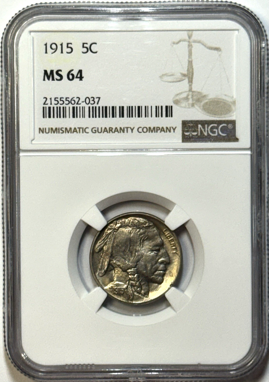 1915 Buffalo Nickel- NGC MS64- Sharp Strike, High Luster, Collector Grade