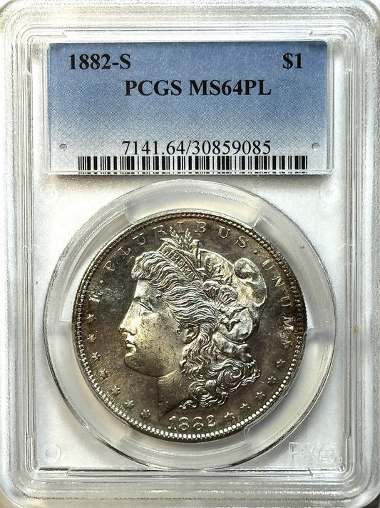 1882-S Morgan Silver Dollar - PCGS MS64PL - Prooflike San Francisco Mint $1 Coin