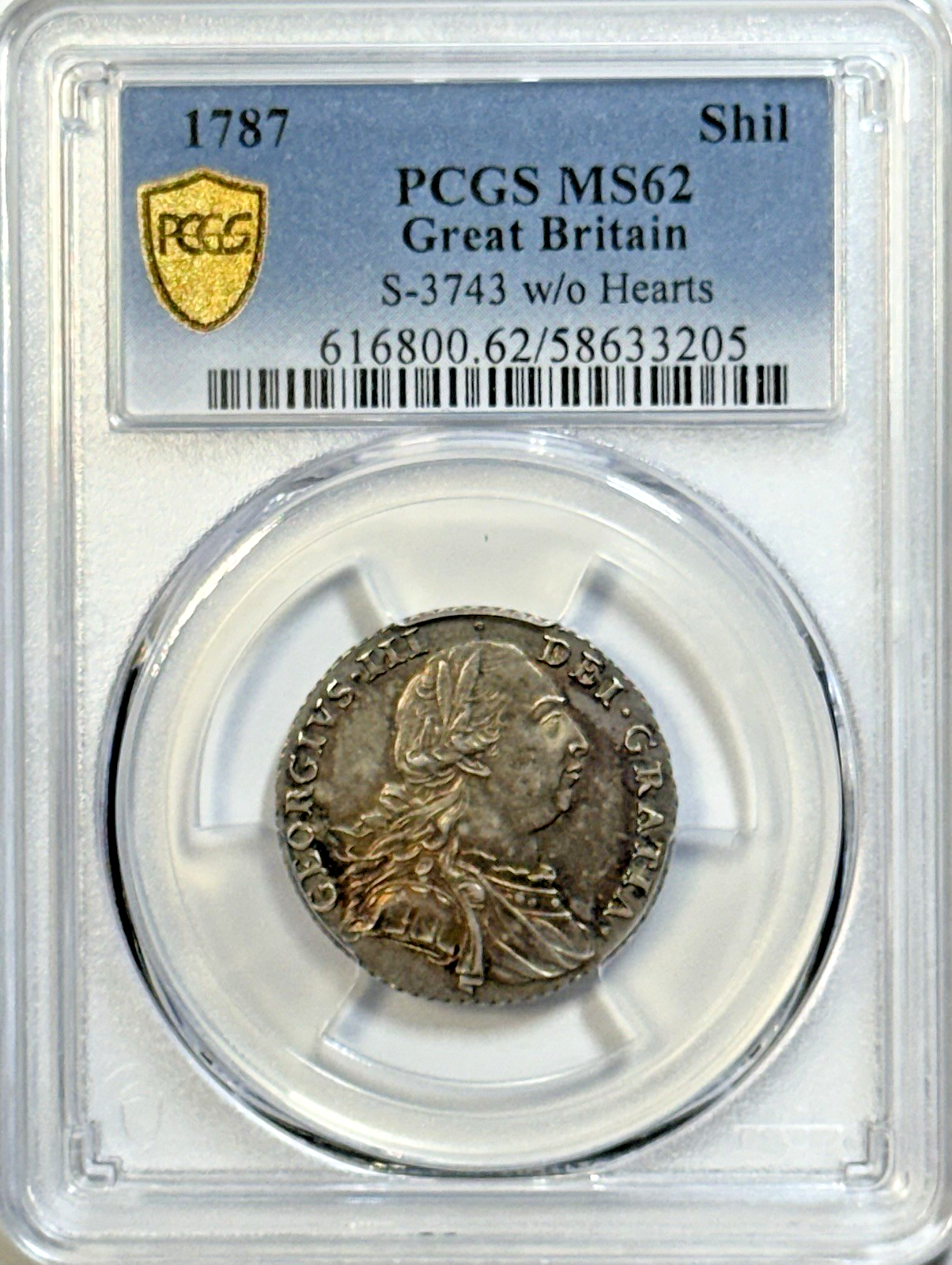 1787 Great Britain Shilling S-3743 W/O Hearts PCGS MS62 | Light Beautiful Toning