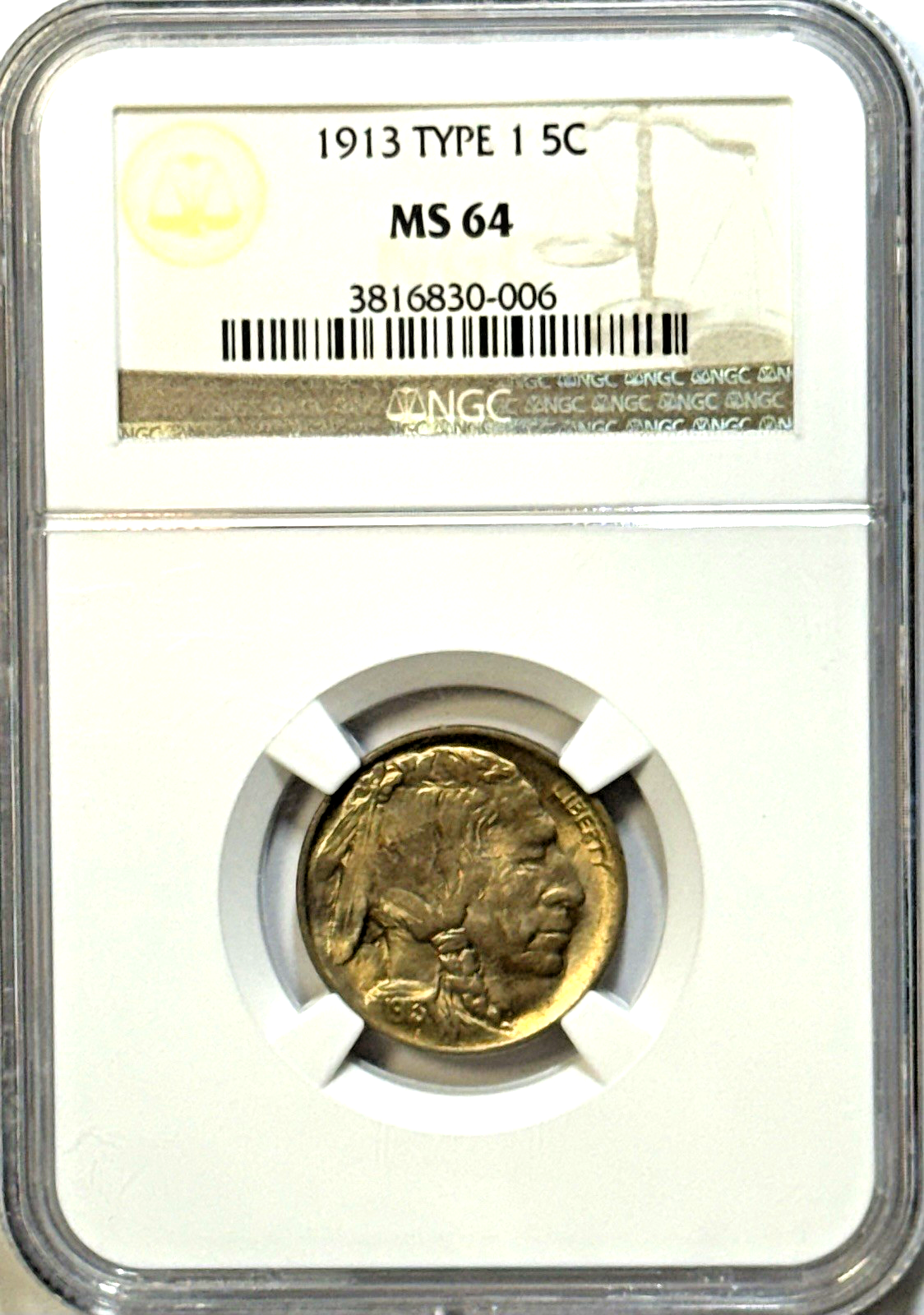 1913 Type 1 Buffalo Nickel — NGC MS64 — First-Year Toner w/ Attitude!